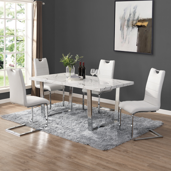 Constable Vida Marble Effect Dining Table 6 White Chairs