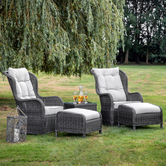 Contan Outdoor High Back Weave Rattan Lounger Set In Grey