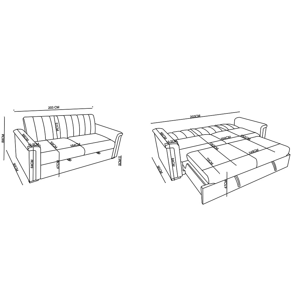 Conway Fabric 3 Seater Sofa Bed in Anthracite