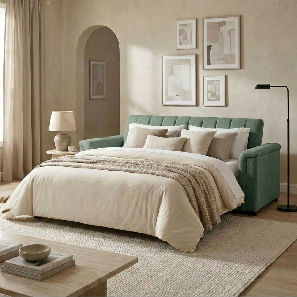 Conway Fabric 3 Seater Sofa Bed in Moss Green