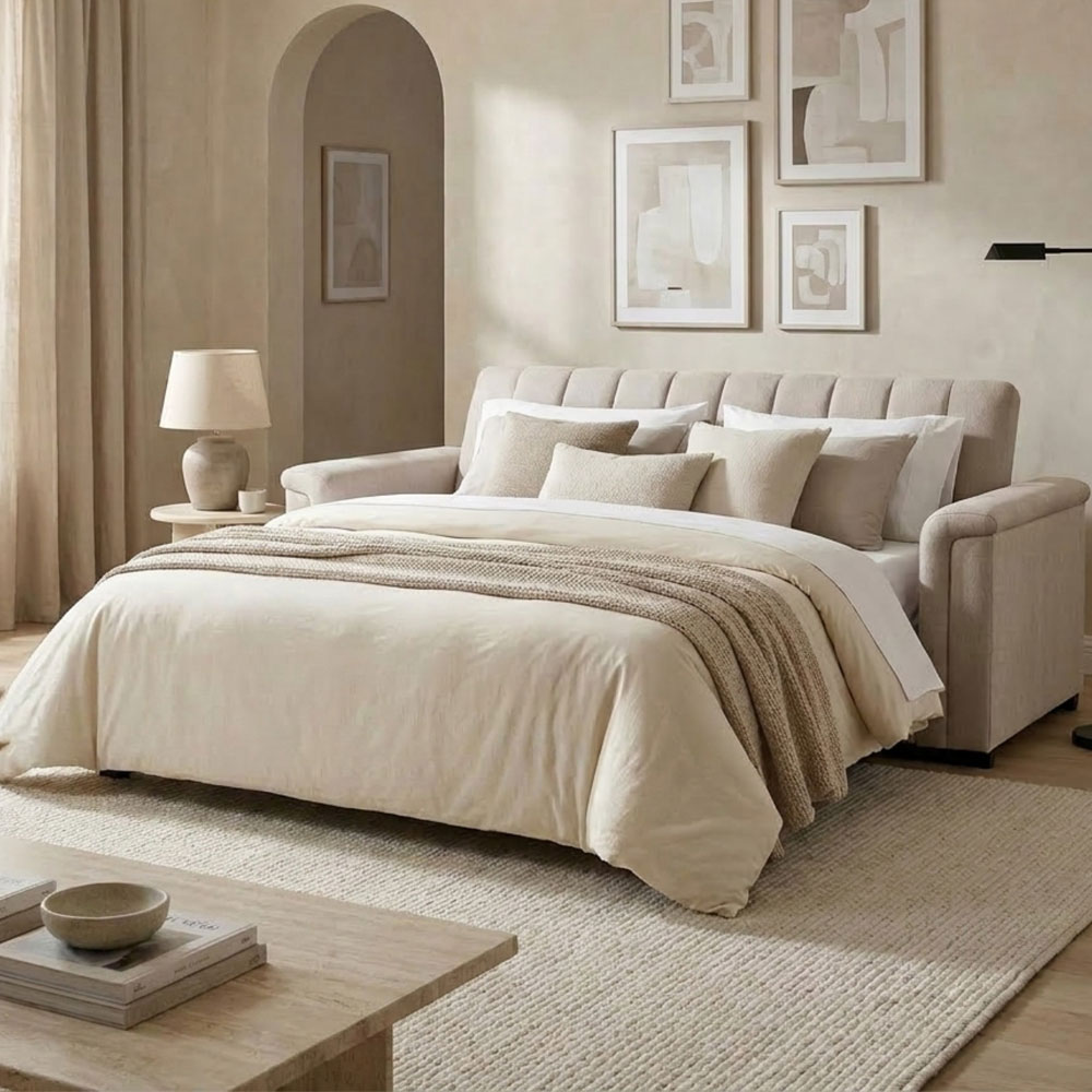 Conway Fabric 3 Seater Sofa Bed in Natural