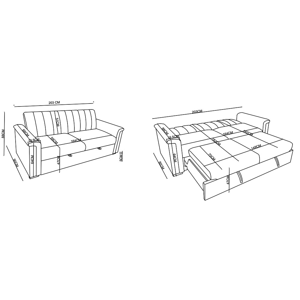 Conway Fabric 3 Seater Sofa Bed in Natural