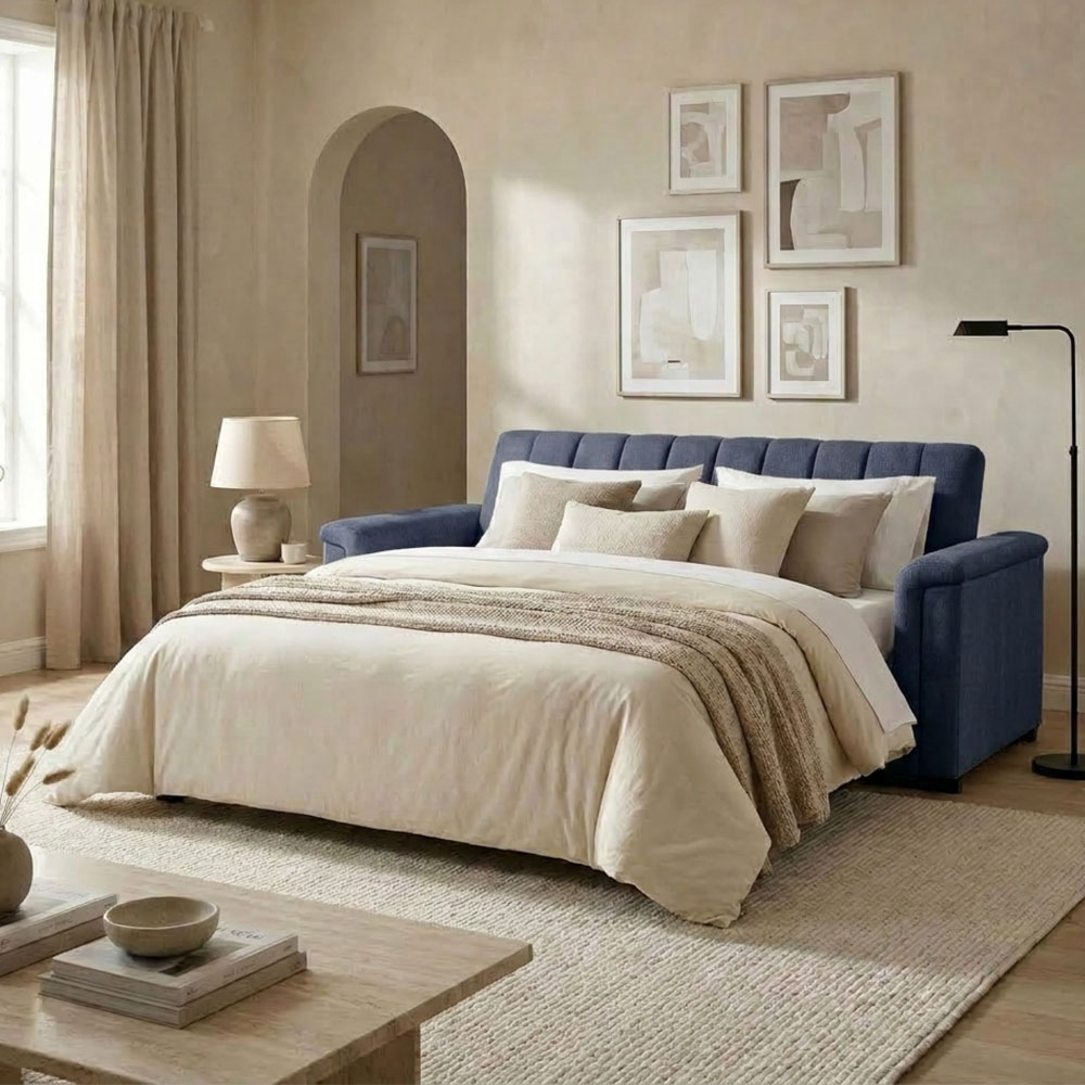 Conway Fabric 3 Seater Sofa Bed in Navy Blue