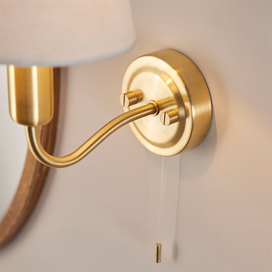 Conway Ivory Fabric Shade Wall Light In Satin Brass