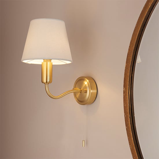 Conway Ivory Fabric Shade Wall Light In Satin Brass