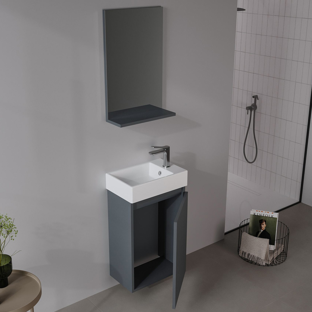 Conza Wooden Wall Mounted Vanity Unit & Basin with Mirror in Matte Anthracite