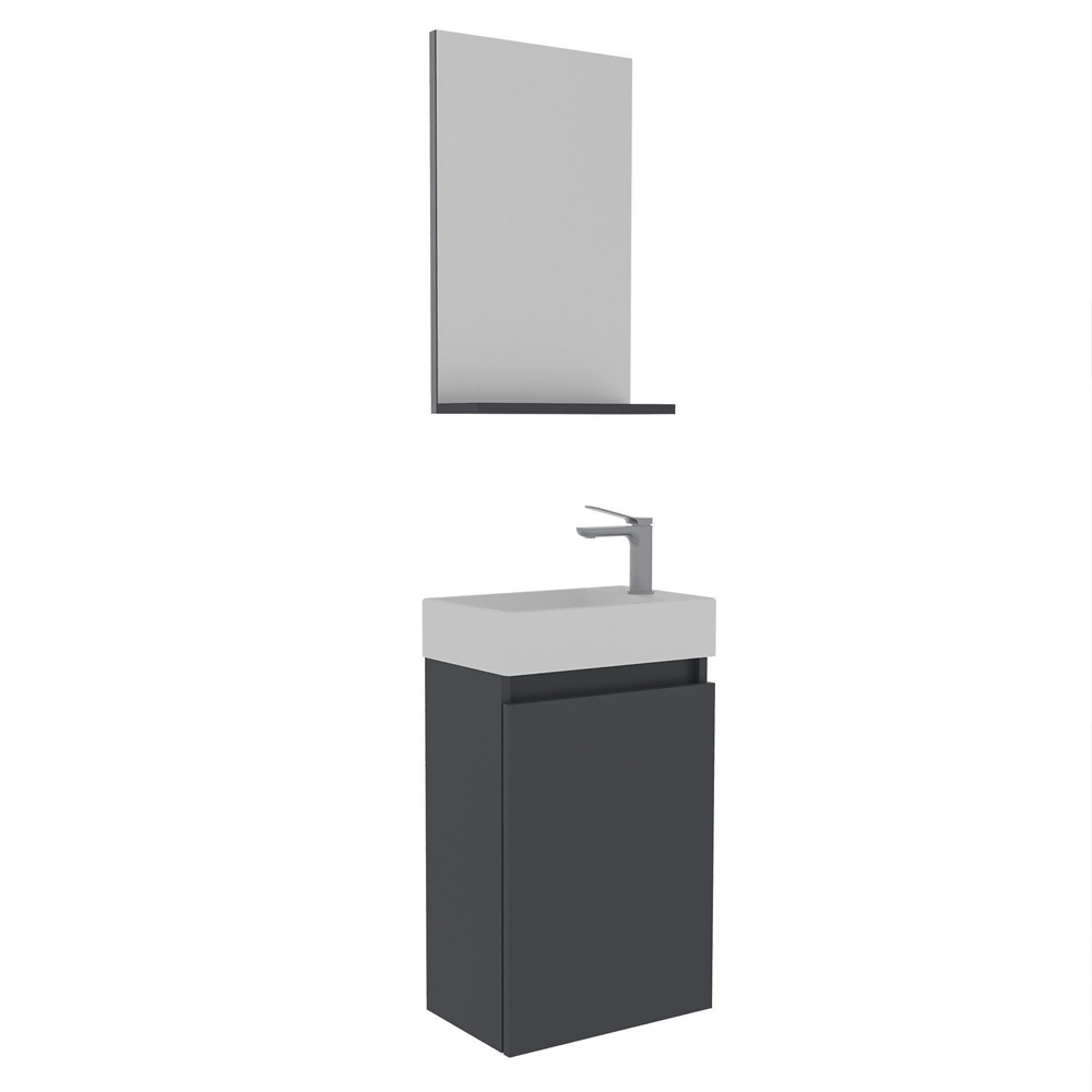 Conza Wooden Wall Mounted Vanity Unit & Basin with Mirror in Matte Anthracite
