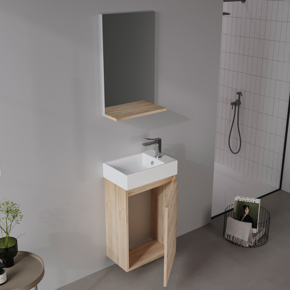 Conza Wooden Wall Mounted Vanity Unit & Basin with Mirror in Oak