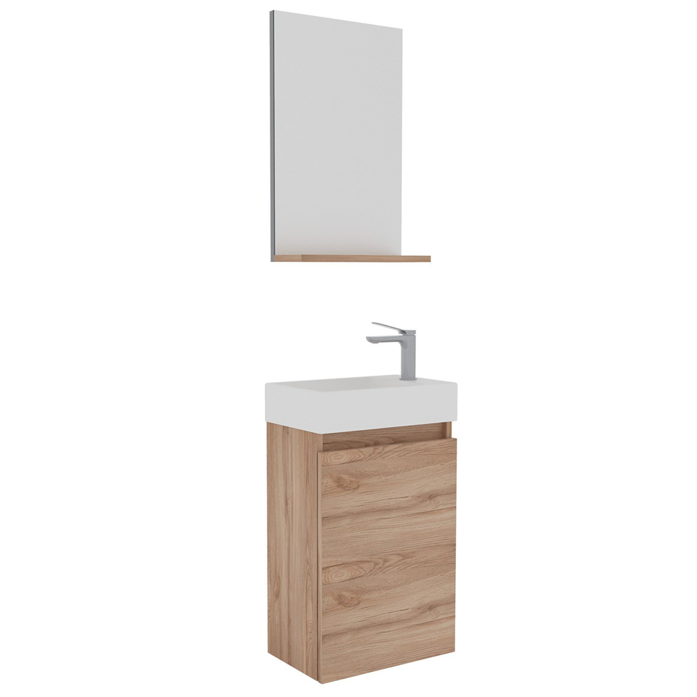 Conza Wooden Wall Mounted Vanity Unit & Basin with Mirror in Oak
