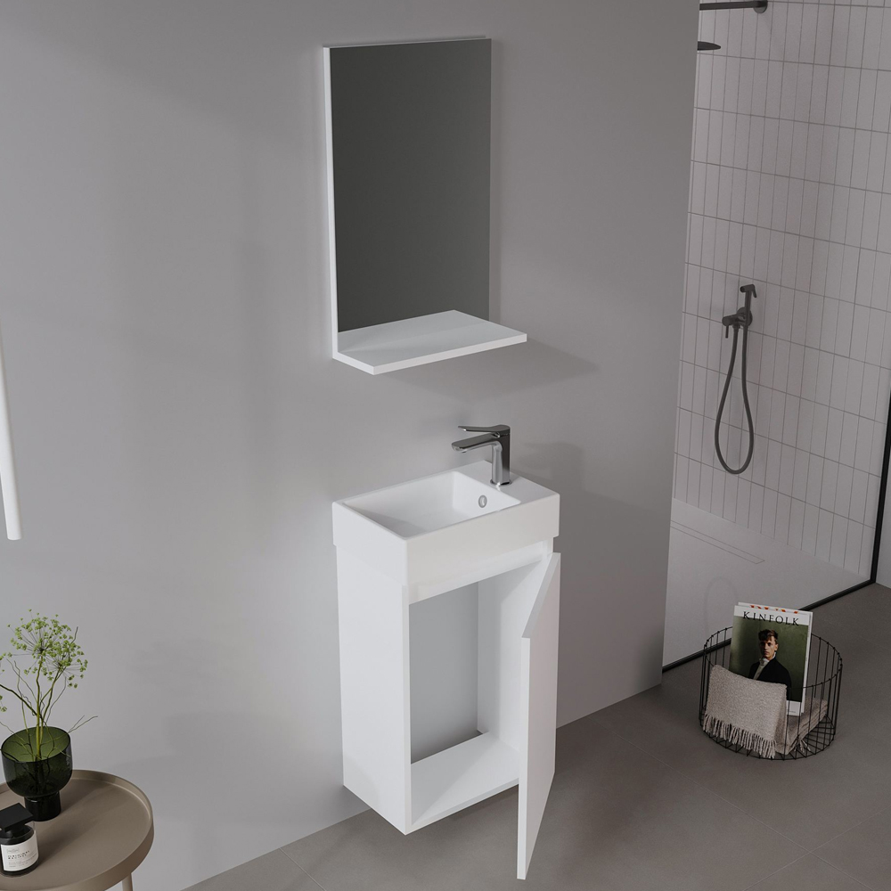 Conza Wooden Wall Mounted Vanity Unit & Basin with Mirror in White