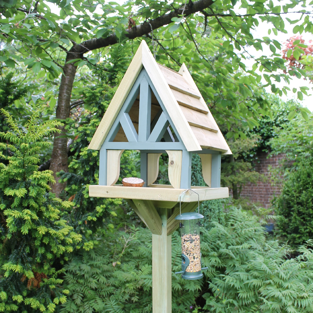 Cookeville Wooden Garden Bird Table With Cottage In Natural