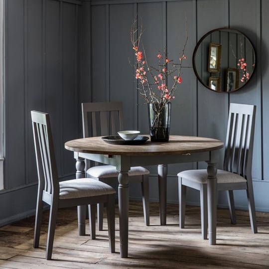 View Cookham wooden round extending dining table in grey