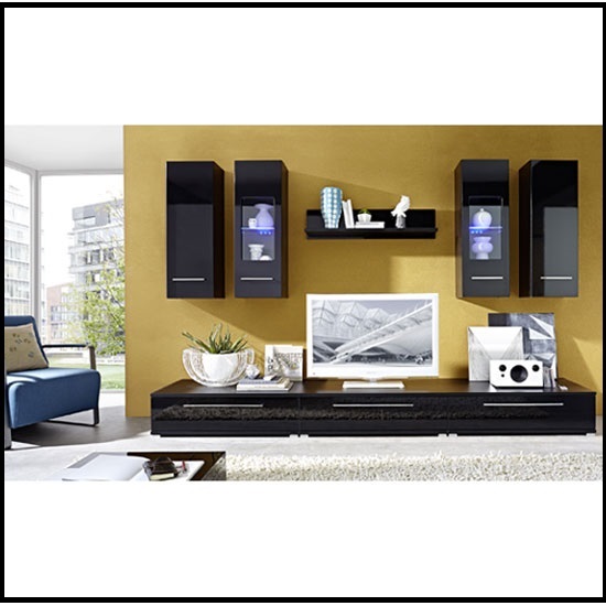 Cool Living Room Furniture Set In High Gloss Black 20418