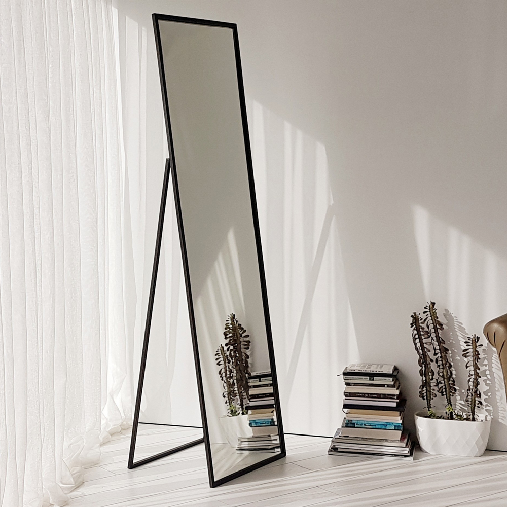 Cool Glass Cheval Mirror with Black Metal Frame