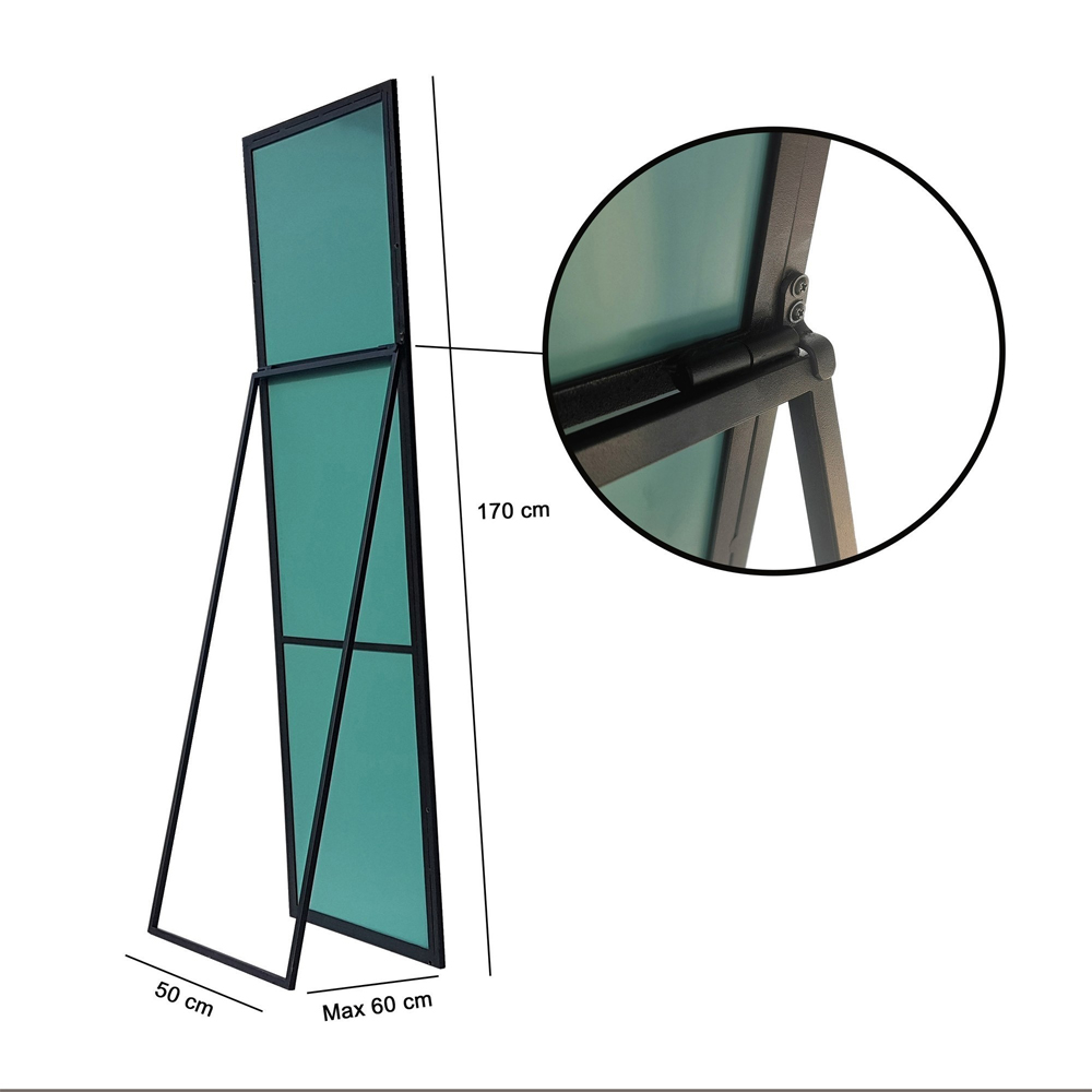 Cool Glass Cheval Mirror with Black Metal Frame