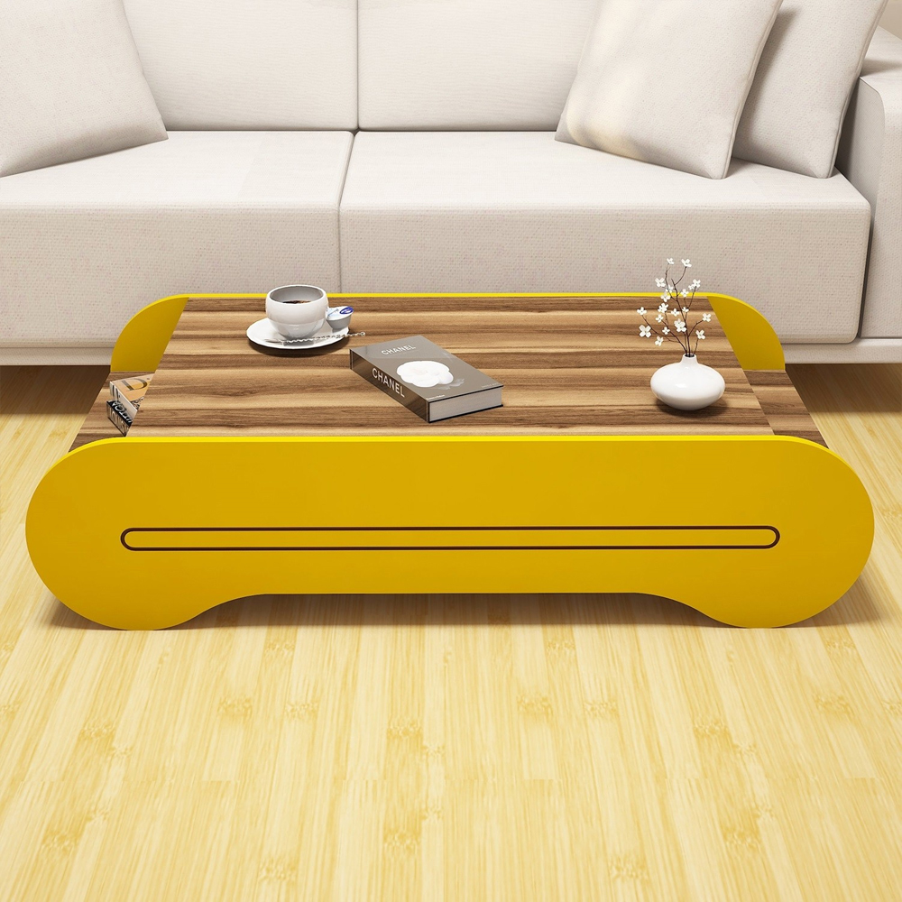 Cool Wooden Kids Coffee Table in Walnut and Yellow