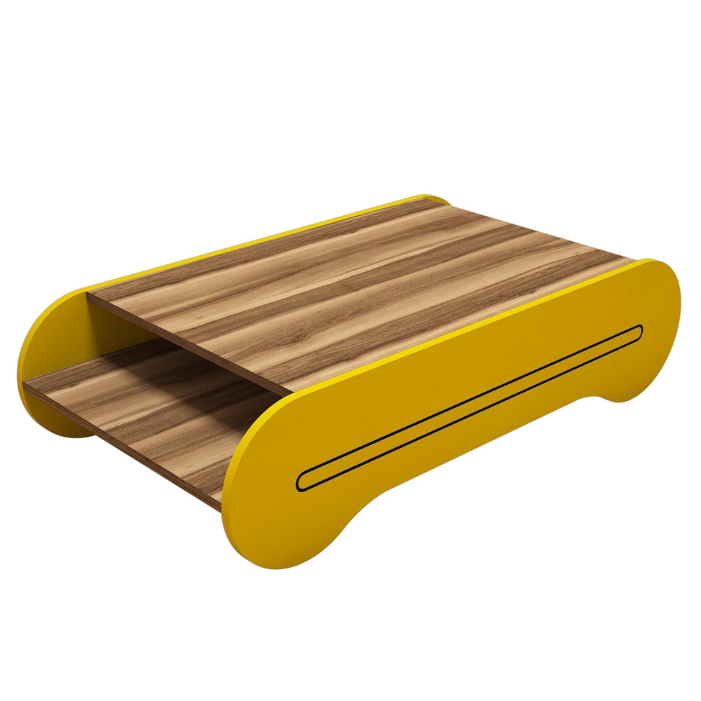Cool Wooden Kids Coffee Table in Walnut and Yellow