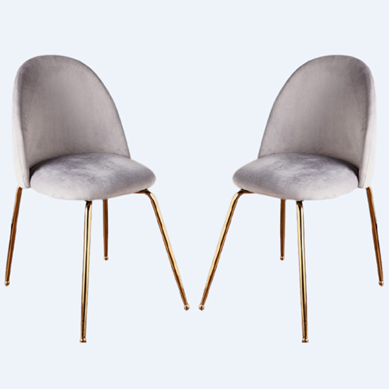 Read more about Coonan grey velvet dining chairs with gold legs in pair