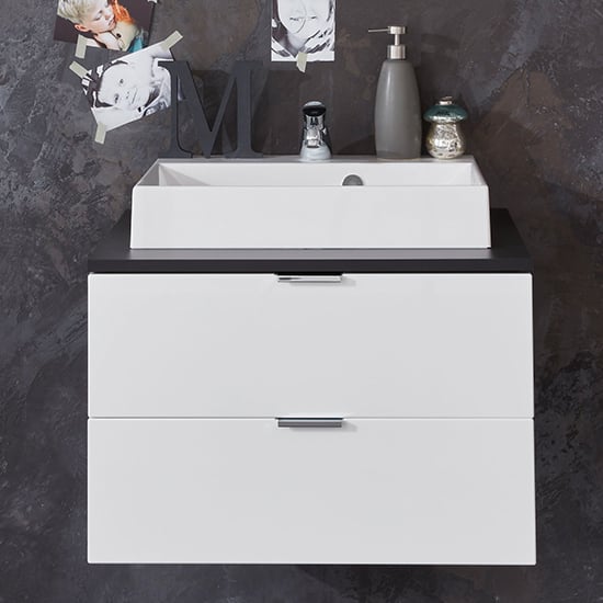 Read more about Coone vanity unit with basin in white high gloss and graphite