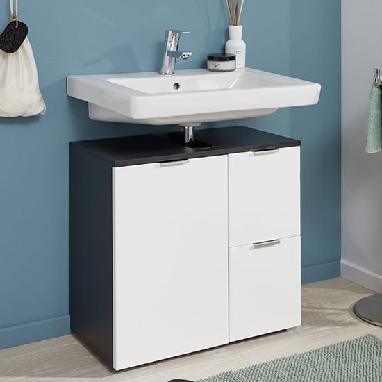 Product photograph of Coone Vanity Unit In Graphite And White High Gloss from Furniture in Fashion
