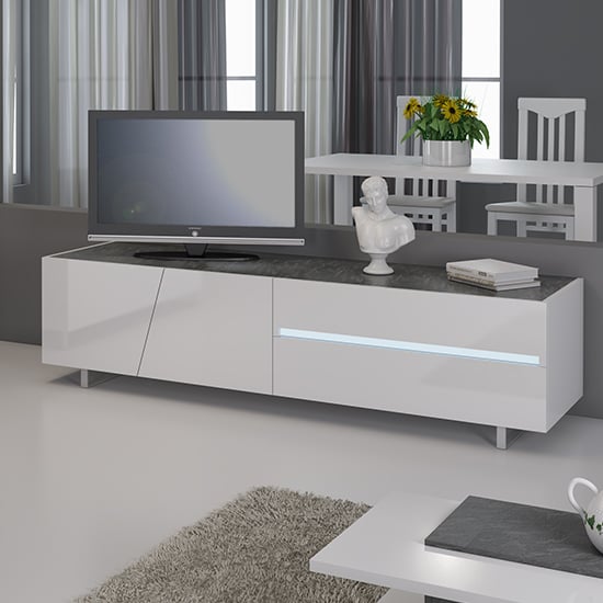 Cooper Wooden TV Stand In White Gloss Lacquer With LED