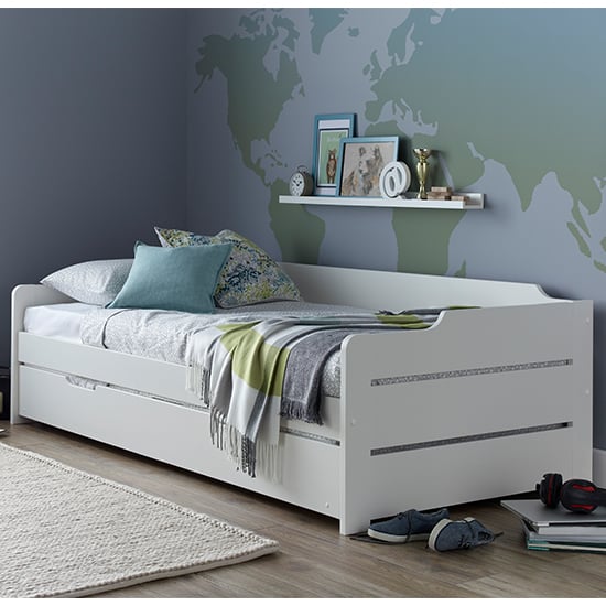 Copella Wooden Single Guest Day Bed With Trundle In White_1