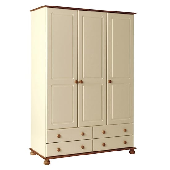 Photo of Copenham wooden 3 doors 4 drawers wardrobe in cream and pine