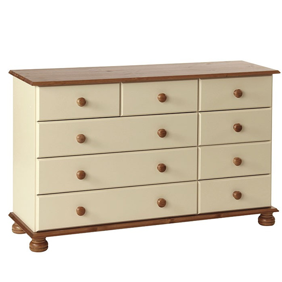 Photo of Copenham narrow chest of drawers in cream and pine with 9 drawer