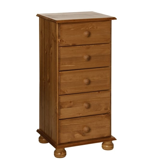 Photo of Copenham narrow chest of drawers in pine with 5 drawers