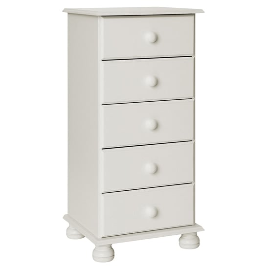 Photo of Copenham narrow chest of drawers in white with 5 drawers