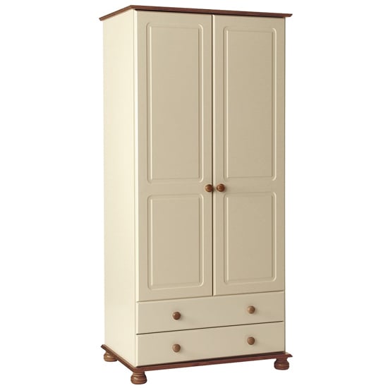 Photo of Copenham wooden tall 2 doors 2 drawer wardrobe in cream and pine