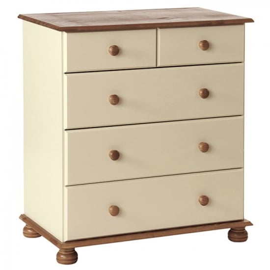 Photo of Copenham wooden chest of 5 drawers in cream and pine