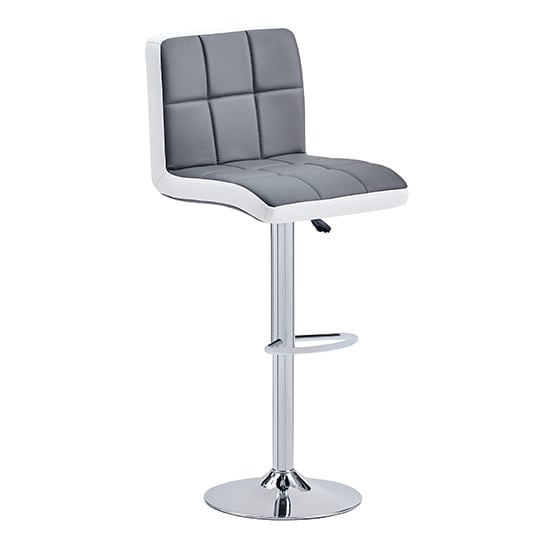 Product photograph of Copez Faux Leather Bar Stool In Grey And White from Furniture in Fashion