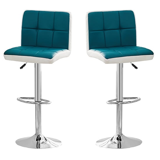 Copez Teal And White Faux Leather Bar Stools In Pair_2