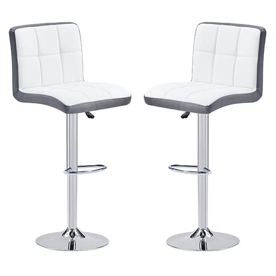 Read more about Copez white and grey faux leather bar stools in pair