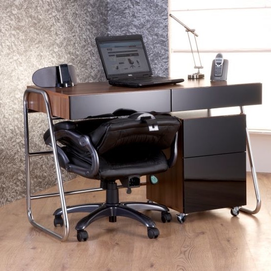 Coppice Wooden Pedestal In Walnut With High Gloss Black Fronts_3