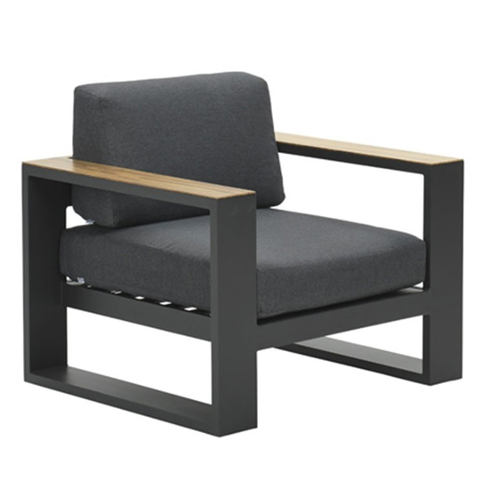 Read more about Cora fabric lounge armchair in dark grey with charcoal frame