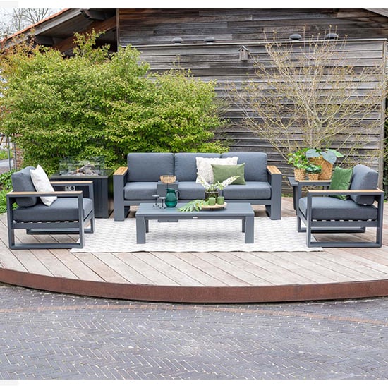 Read more about Cora fabric lounge set in dark grey with charcoal frame