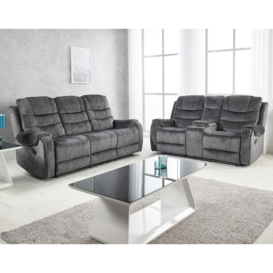 Photo of Cora velvet recliner 2 + 3 seater sofa set in dark grey