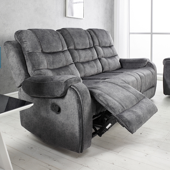 Cora Velvet Recliner 3 Seater Sofa In Dark Grey