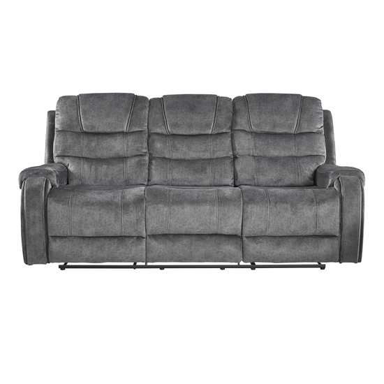 Cora Velvet Recliner 3 Seater Sofa In Dark Grey