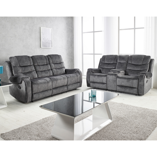 Cora Velvet Recliner 3 Seater Sofa In Dark Grey