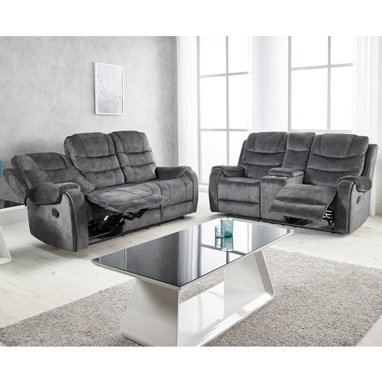 Cora Velvet Recliner 3 Seater Sofa In Dark Grey