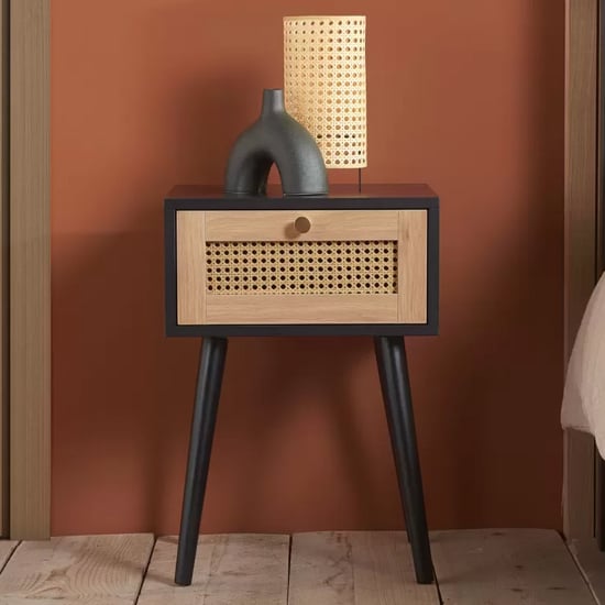 Read more about Coralie wooden bedside cabinet with 1 drawer in black