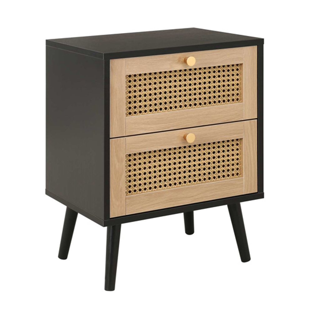 Coralie Wooden Bedside Cabinet With 2 Drawers In Black Oak