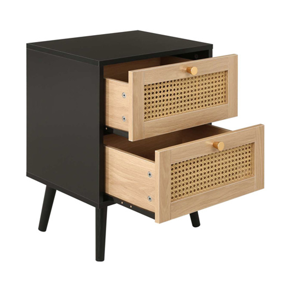 Coralie Wooden Bedside Cabinet With 2 Drawers In Black Oak