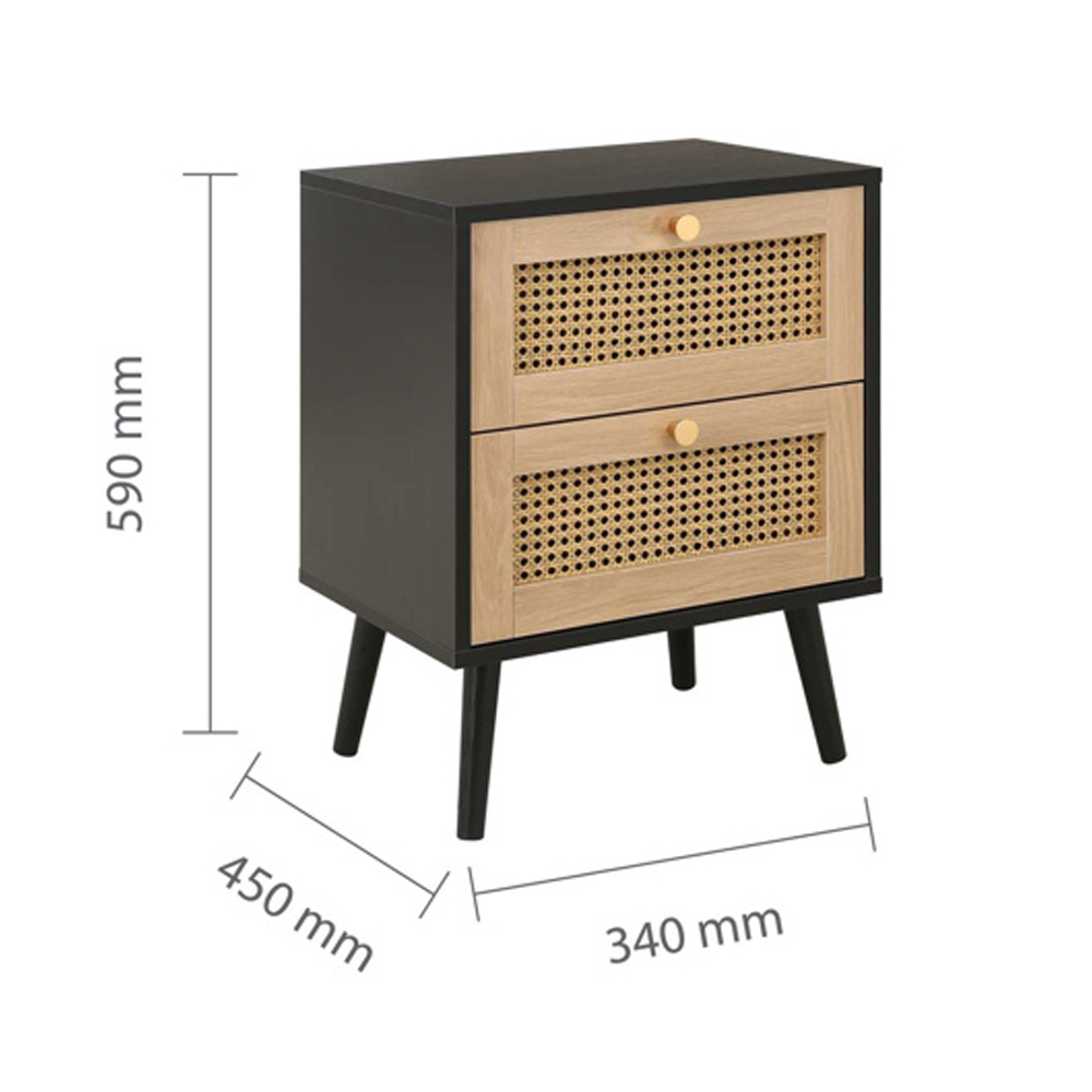 Coralie Wooden Bedside Cabinet With 2 Drawers In Black Oak