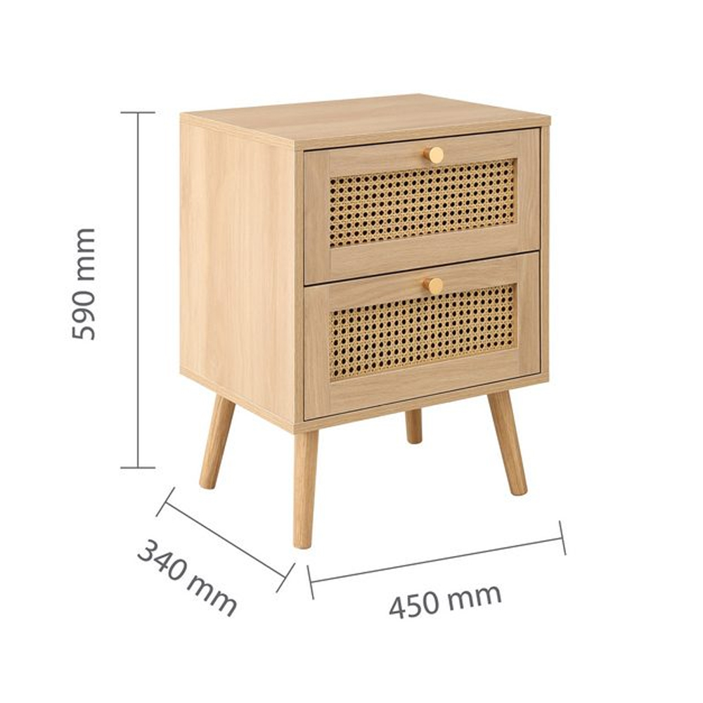 Coralie Wooden Bedside Cabinet With 2 Drawers In Oak