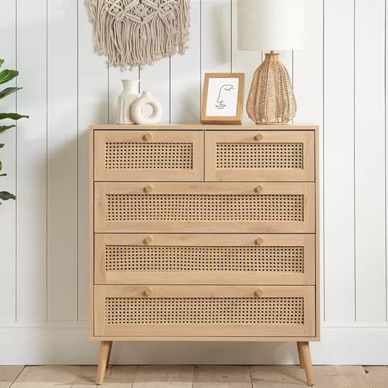 Product photograph of Coralie Wooden Chest Of 5 Drawers In Oak from Furniture in Fashion