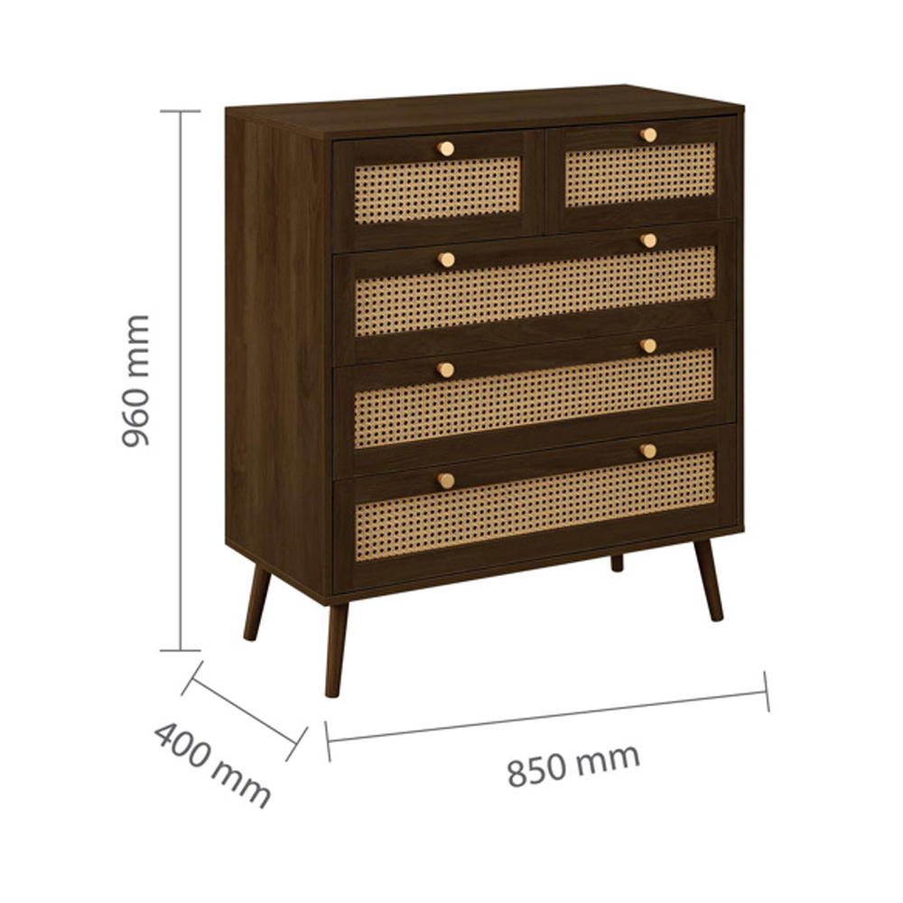 Coralie Wooden Chest Of 5 Drawers in Walnut